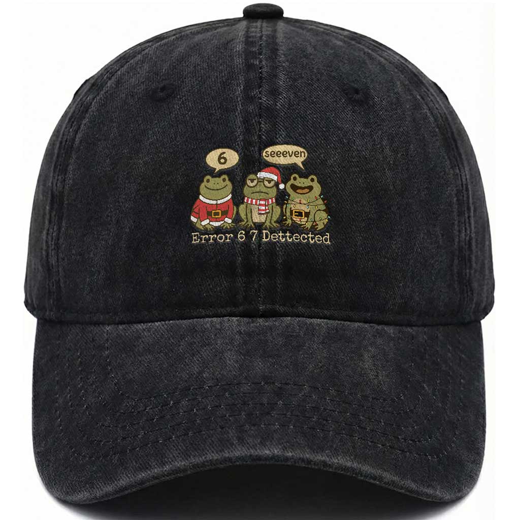 67 Six Seven Christmas Meme Washed Cotton Baseball Cap Funny Frog Christmas Xmas TS14 Washed Cap Universal Fit Black Print Your Wear
