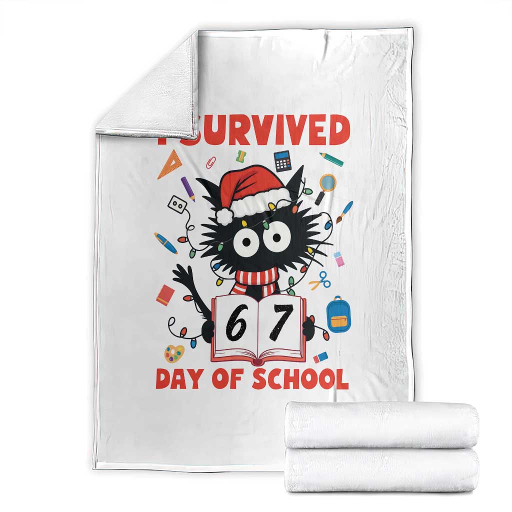 I Survived 67 Days Of School Cat Meme Throw Blanket Funny Christmas Six Seven Meme TS14 White Print Your Wear