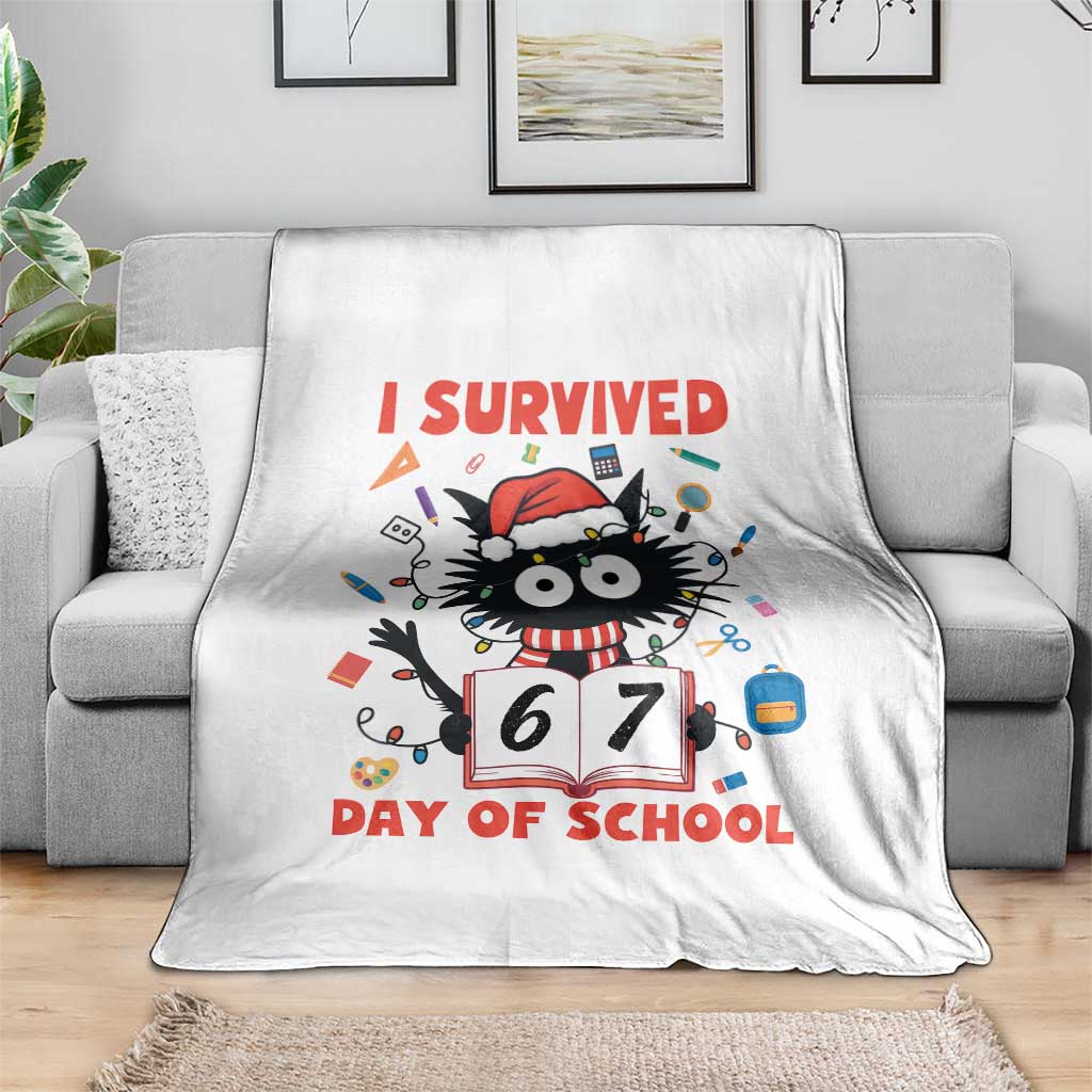 I Survived 67 Days Of School Cat Meme Throw Blanket Funny Christmas Six Seven Meme TS14 Print Your Wear