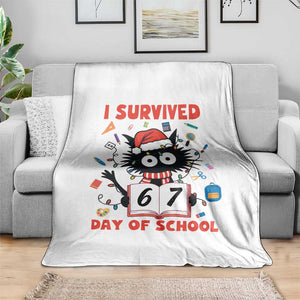 I Survived 67 Days Of School Cat Meme Throw Blanket Funny Christmas Six Seven Meme TS14 Print Your Wear