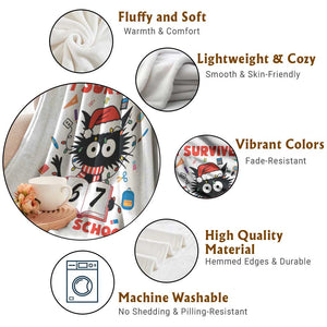 I Survived 67 Days Of School Cat Meme Throw Blanket Funny Christmas Six Seven Meme TS14 Print Your Wear