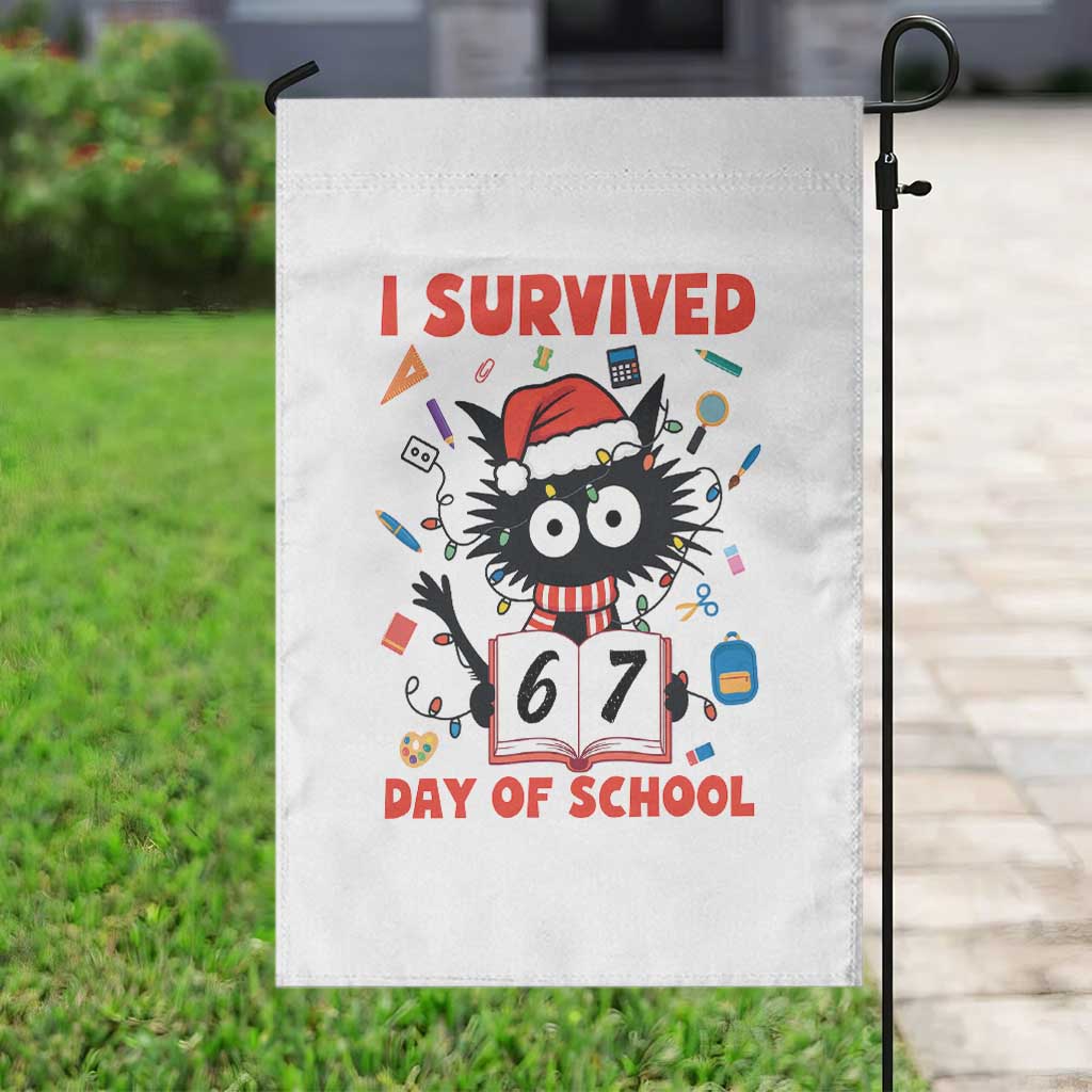 I Survived 67 Days Of School Cat Meme Garden Flag Funny Christmas Six Seven Meme TS14 Print Your Wear