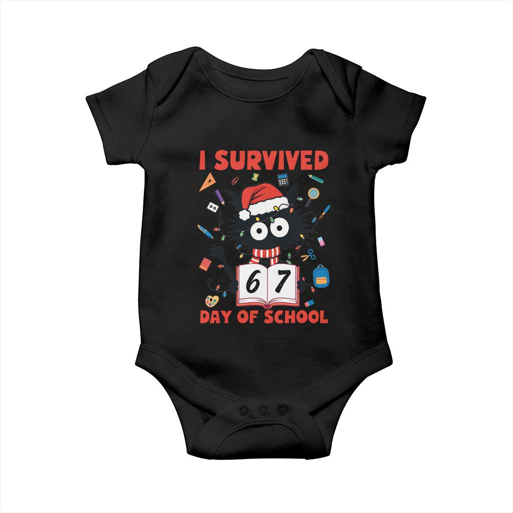 I Survived 67 Days Of School Cat Meme Baby Onesie Funny Christmas Six Seven Meme TS14 Black Print Your Wear