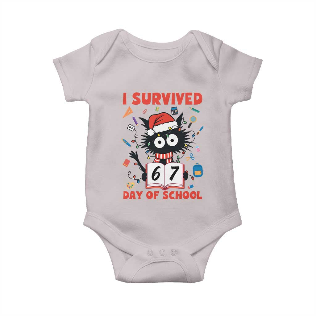 I Survived 67 Days Of School Cat Meme Baby Onesie Funny Christmas Six Seven Meme TS14 Ice Gray Print Your Wear