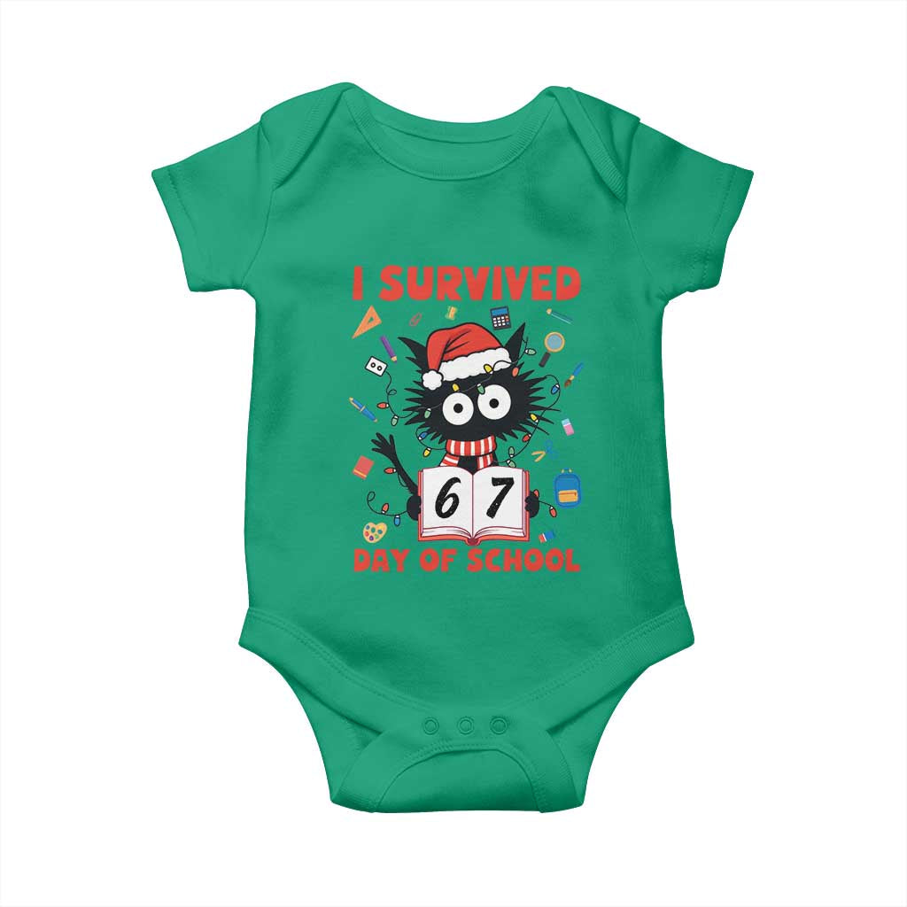 I Survived 67 Days Of School Cat Meme Baby Onesie Funny Christmas Six Seven Meme TS14 Irish Green Print Your Wear