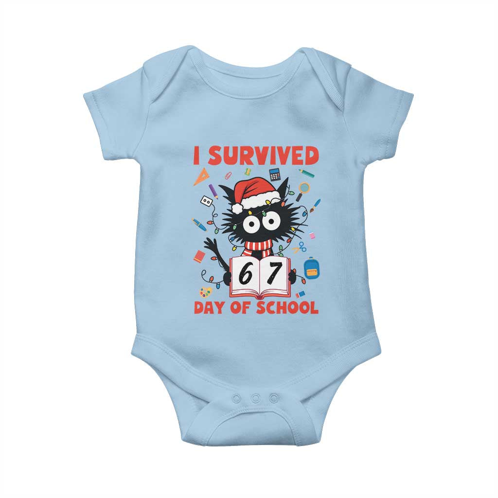 I Survived 67 Days Of School Cat Meme Baby Onesie Funny Christmas Six Seven Meme TS14 Light Blue Print Your Wear