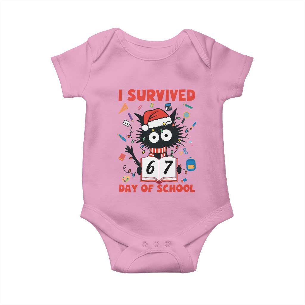 I Survived 67 Days Of School Cat Meme Baby Onesie Funny Christmas Six Seven Meme TS14 Light Pink Print Your Wear