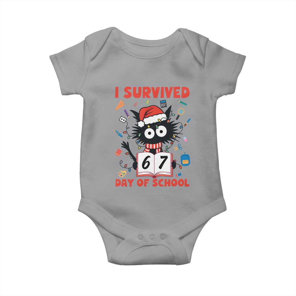 I Survived 67 Days Of School Cat Meme Baby Onesie Funny Christmas Six Seven Meme TS14 Sport Gray Print Your Wear
