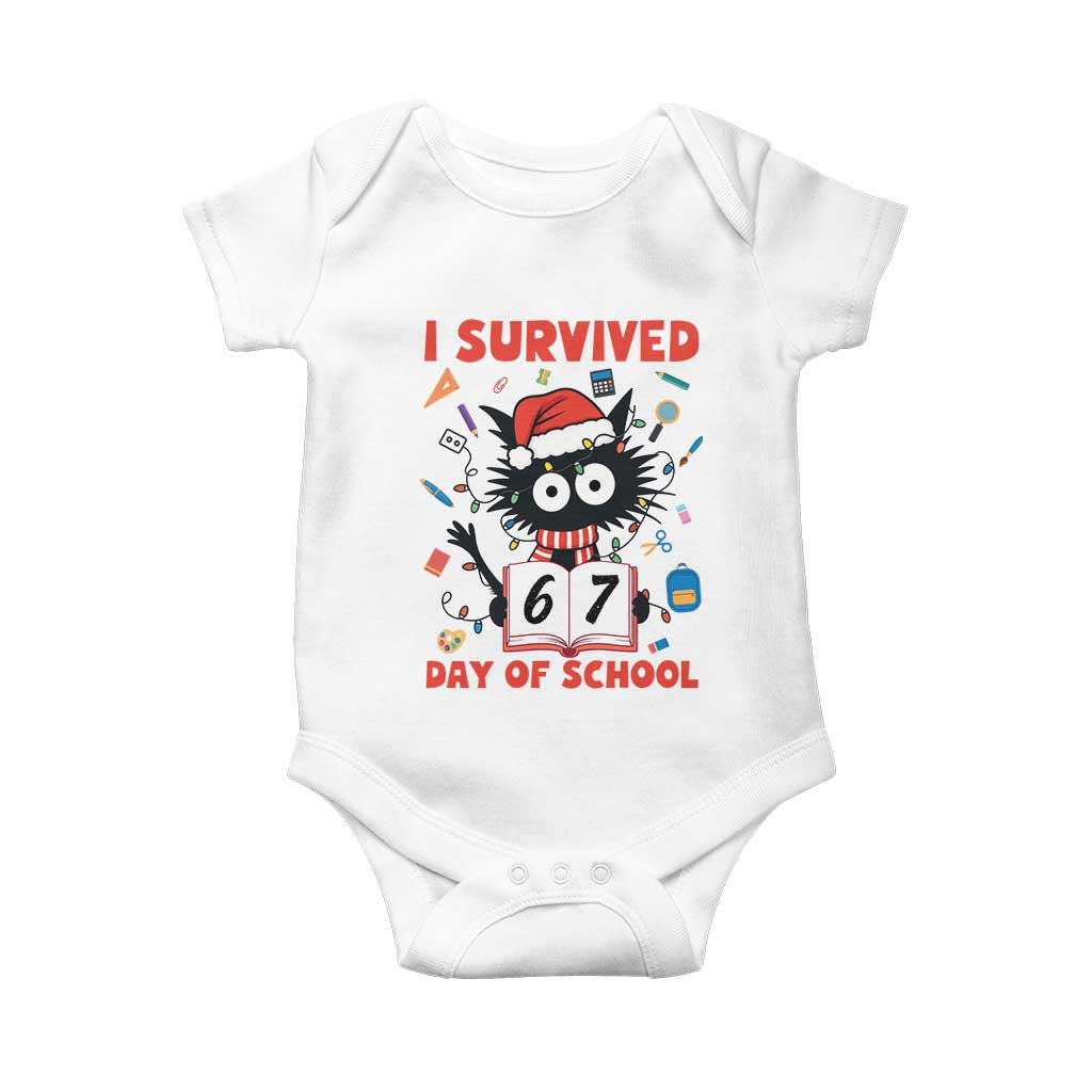 I Survived 67 Days Of School Cat Meme Baby Onesie Funny Christmas Six Seven Meme TS14 White Print Your Wear