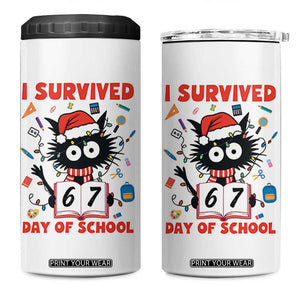 I Survived 67 Days Of School Cat Meme 4 in 1 Can Cooler Tumbler Funny Christmas Six Seven Meme TS14 One Size: 16 oz White Print Your Wear