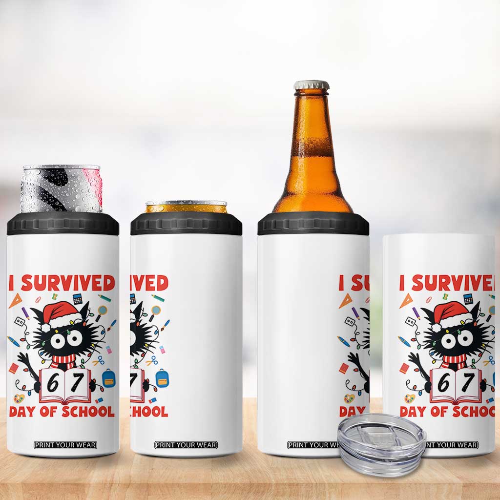 I Survived 67 Days Of School Cat Meme 4 in 1 Can Cooler Tumbler Funny Christmas Six Seven Meme TS14 Print Your Wear