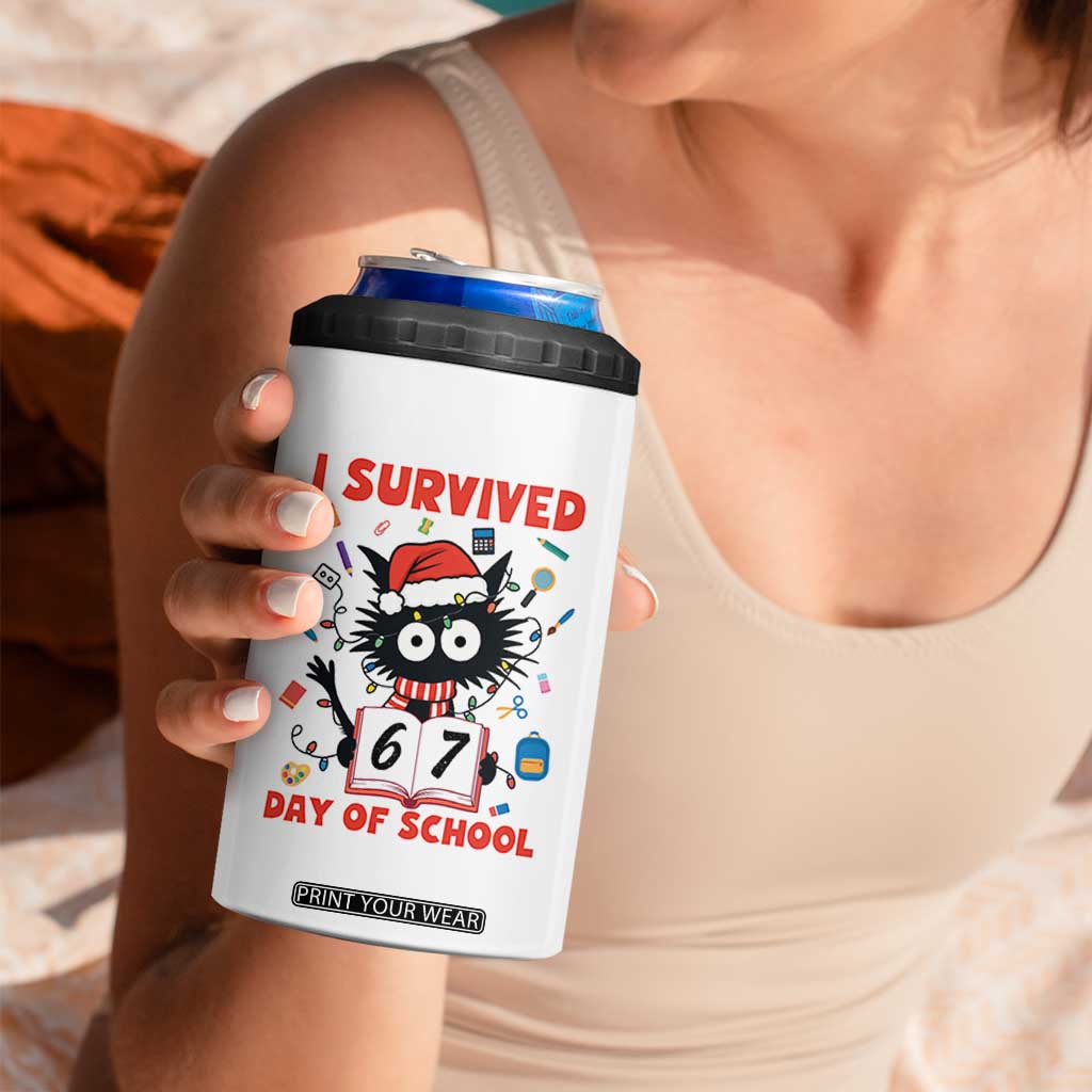 I Survived 67 Days Of School Cat Meme 4 in 1 Can Cooler Tumbler Funny Christmas Six Seven Meme TS14 Print Your Wear