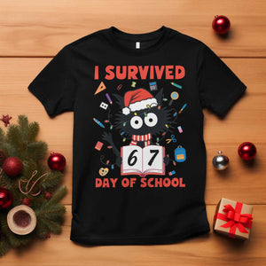 I Survived 67 Days Of School Cat Meme T Shirt Funny Christmas Six Seven Meme TS14 Black Print Your Wear