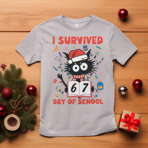 I Survived 67 Days Of School Cat Meme T Shirt Funny Christmas Six Seven Meme TS14 Ice Gray Print Your Wear