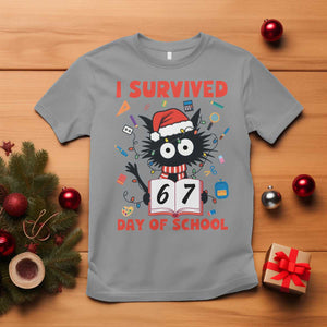 I Survived 67 Days Of School Cat Meme T Shirt Funny Christmas Six Seven Meme TS14 Sport Gray Print Your Wear