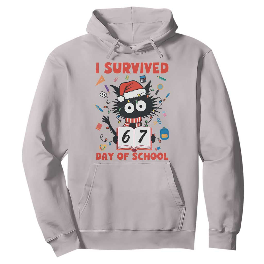 I Survived 67 Days Of School Cat Meme Hoodie Funny Christmas Six Seven Meme TS14 Ice Gray Print Your Wear