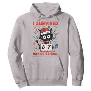 I Survived 67 Days Of School Cat Meme Hoodie Funny Christmas Six Seven Meme TS14 Ice Gray Print Your Wear