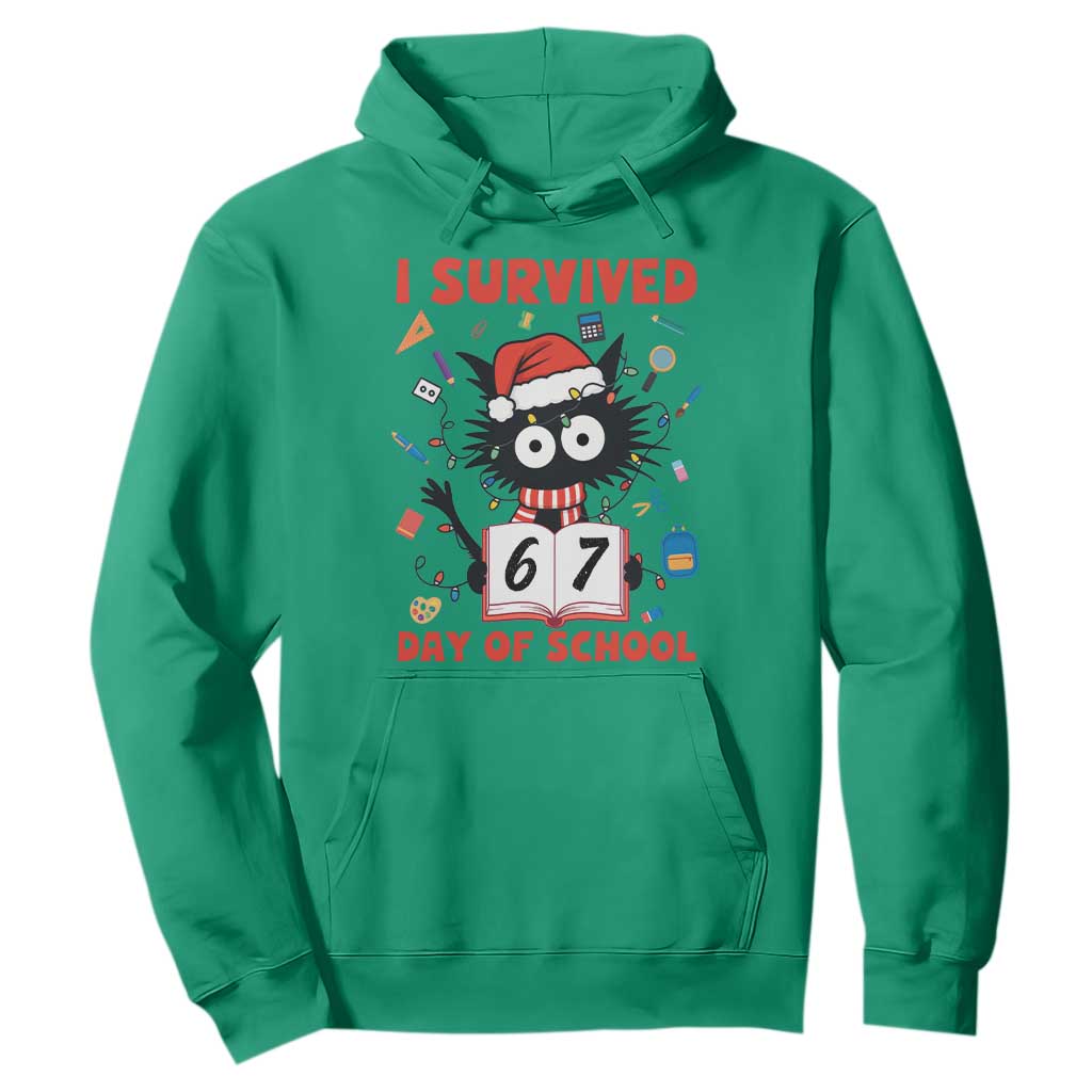 I Survived 67 Days Of School Cat Meme Hoodie Funny Christmas Six Seven Meme TS14 Irish Green Print Your Wear