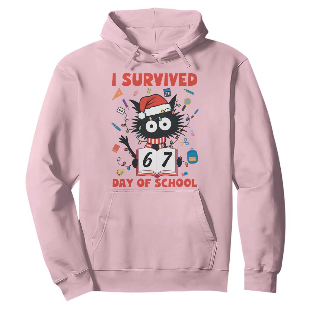 I Survived 67 Days Of School Cat Meme Hoodie Funny Christmas Six Seven Meme TS14 Light Pink Print Your Wear
