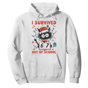 I Survived 67 Days Of School Cat Meme Hoodie Funny Christmas Six Seven Meme TS14 White Print Your Wear