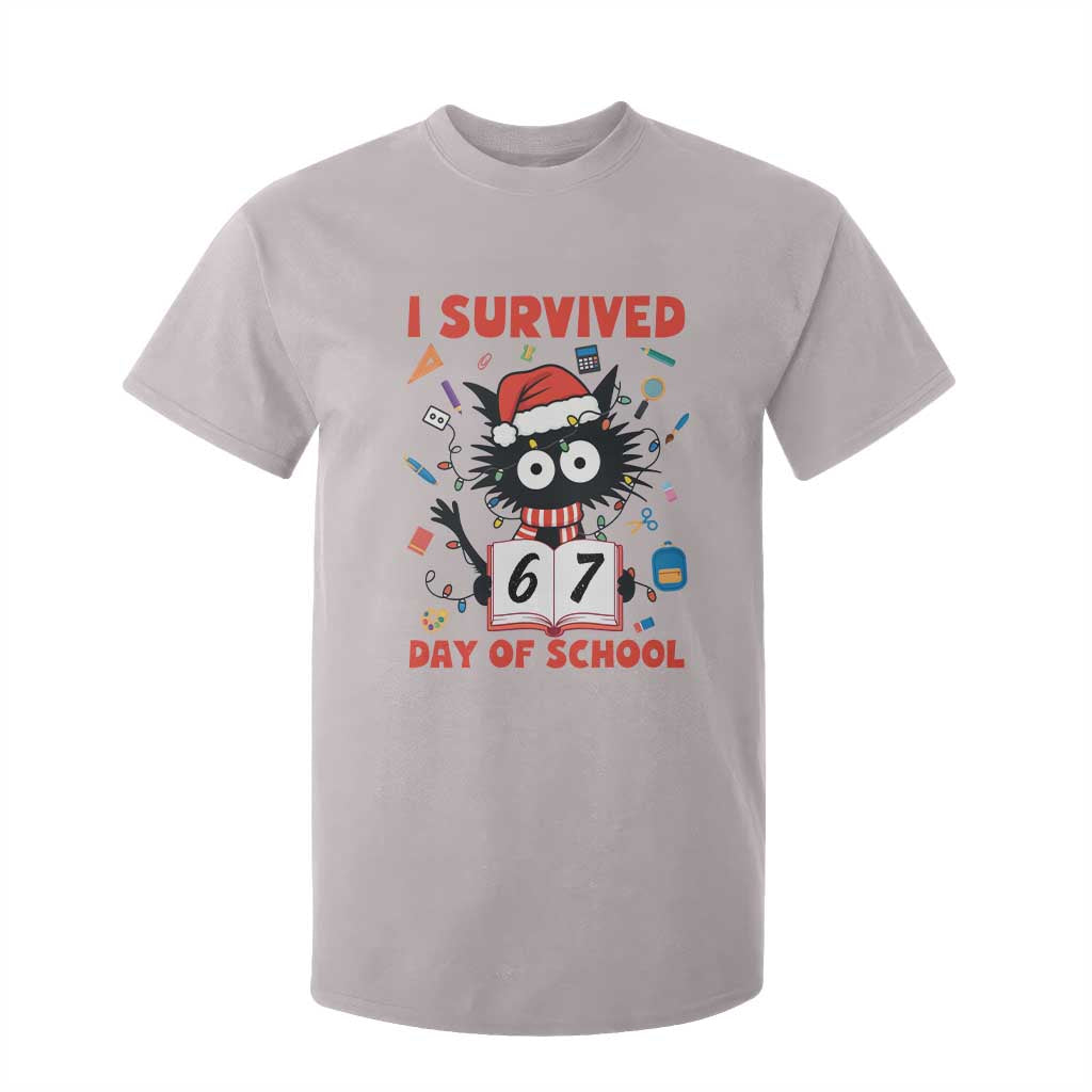 I Survived 67 Days Of School Cat Meme T Shirt For Kid Funny Christmas Six Seven Meme TS14 Ice Gray Print Your Wear