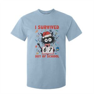 I Survived 67 Days Of School Cat Meme T Shirt For Kid Funny Christmas Six Seven Meme TS14 Light Blue Print Your Wear