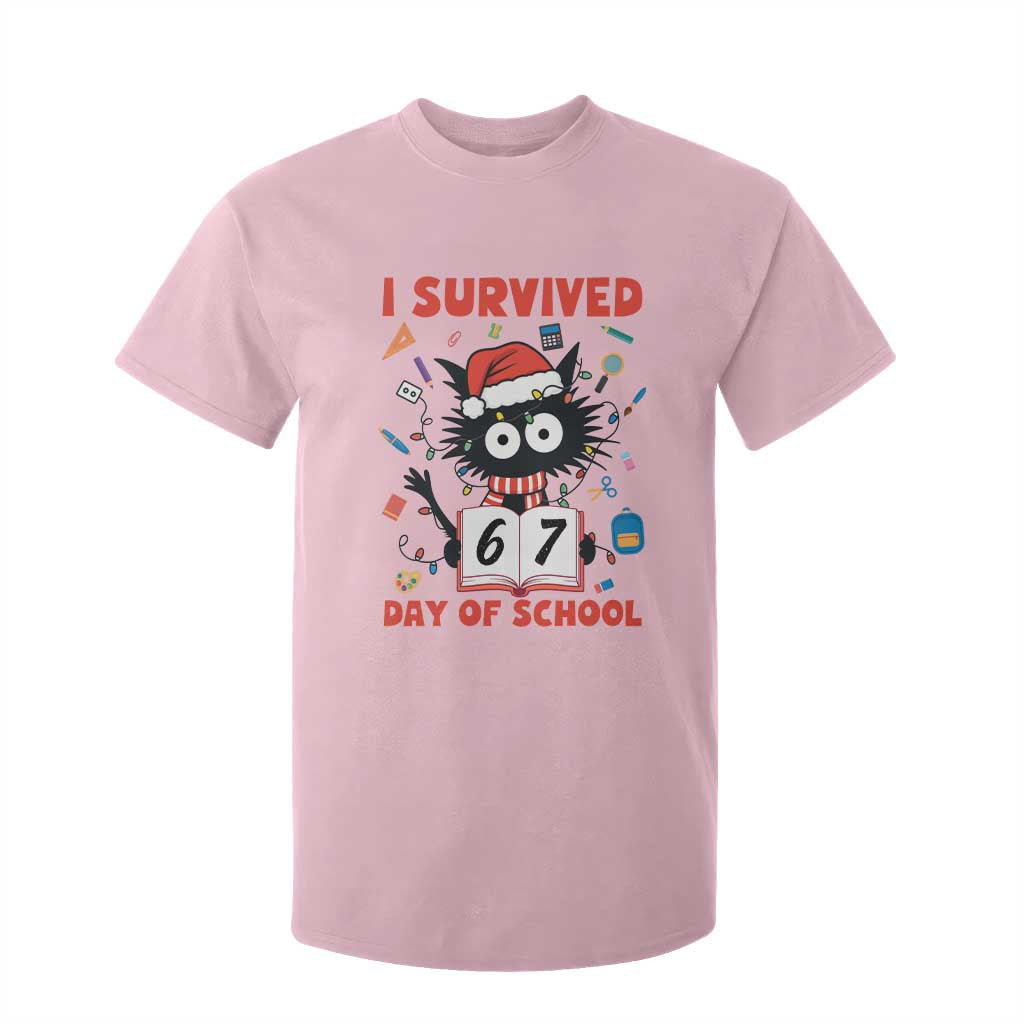 I Survived 67 Days Of School Cat Meme T Shirt For Kid Funny Christmas Six Seven Meme TS14 Light Pink Print Your Wear
