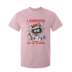 I Survived 67 Days Of School Cat Meme T Shirt For Kid Funny Christmas Six Seven Meme TS14 Light Pink Print Your Wear