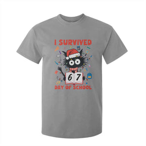 I Survived 67 Days Of School Cat Meme T Shirt For Kid Funny Christmas Six Seven Meme TS14 Sport Gray Print Your Wear