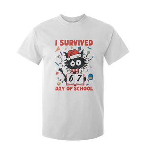 I Survived 67 Days Of School Cat Meme T Shirt For Kid Funny Christmas Six Seven Meme TS14 White Print Your Wear