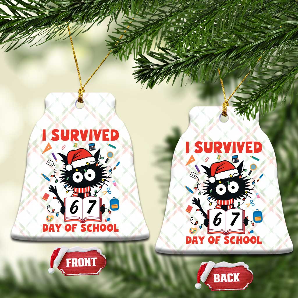 I Survived 67 Days Of School Cat Meme Ceramic Ornament Funny Christmas Six Seven Meme TS14 Print Your Wear