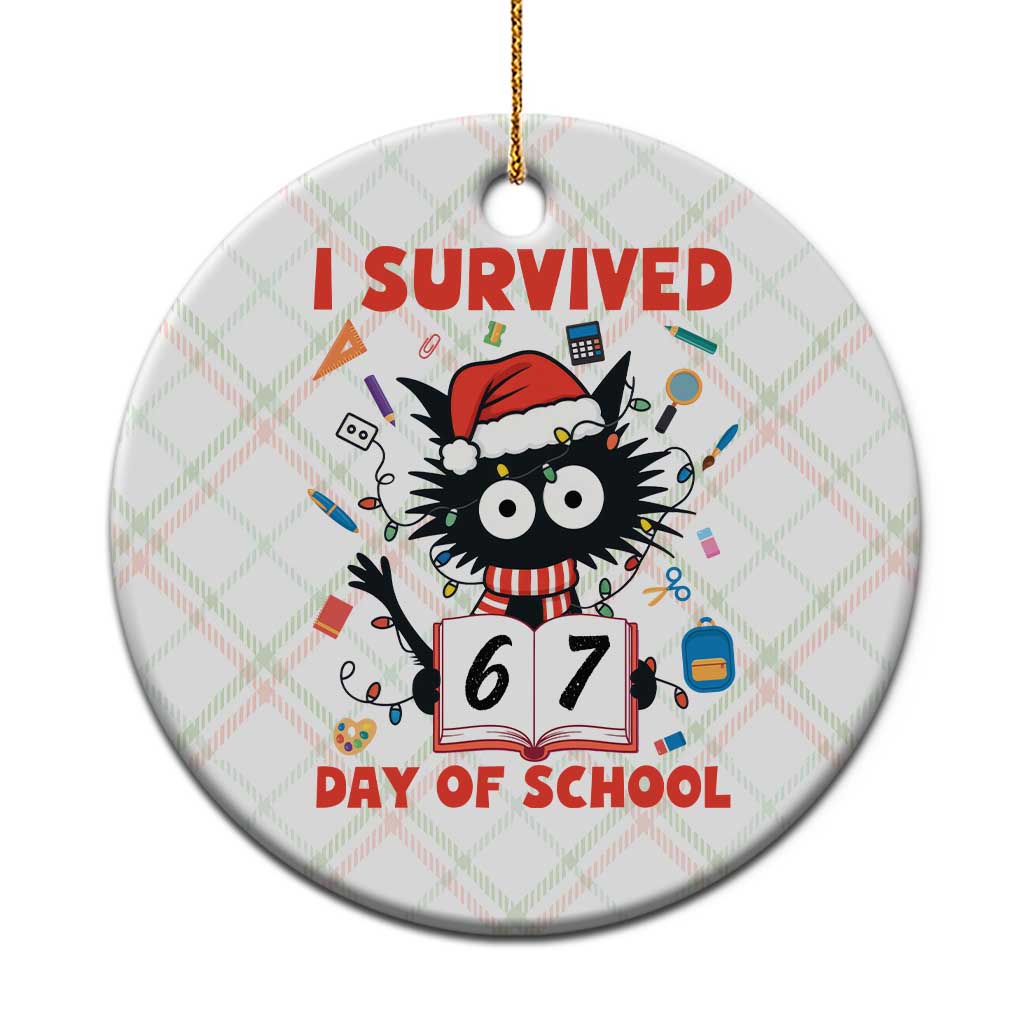 I Survived 67 Days Of School Cat Meme Ceramic Ornament Funny Christmas Six Seven Meme TS14 1pc Christmas Plaid Print Your Wear