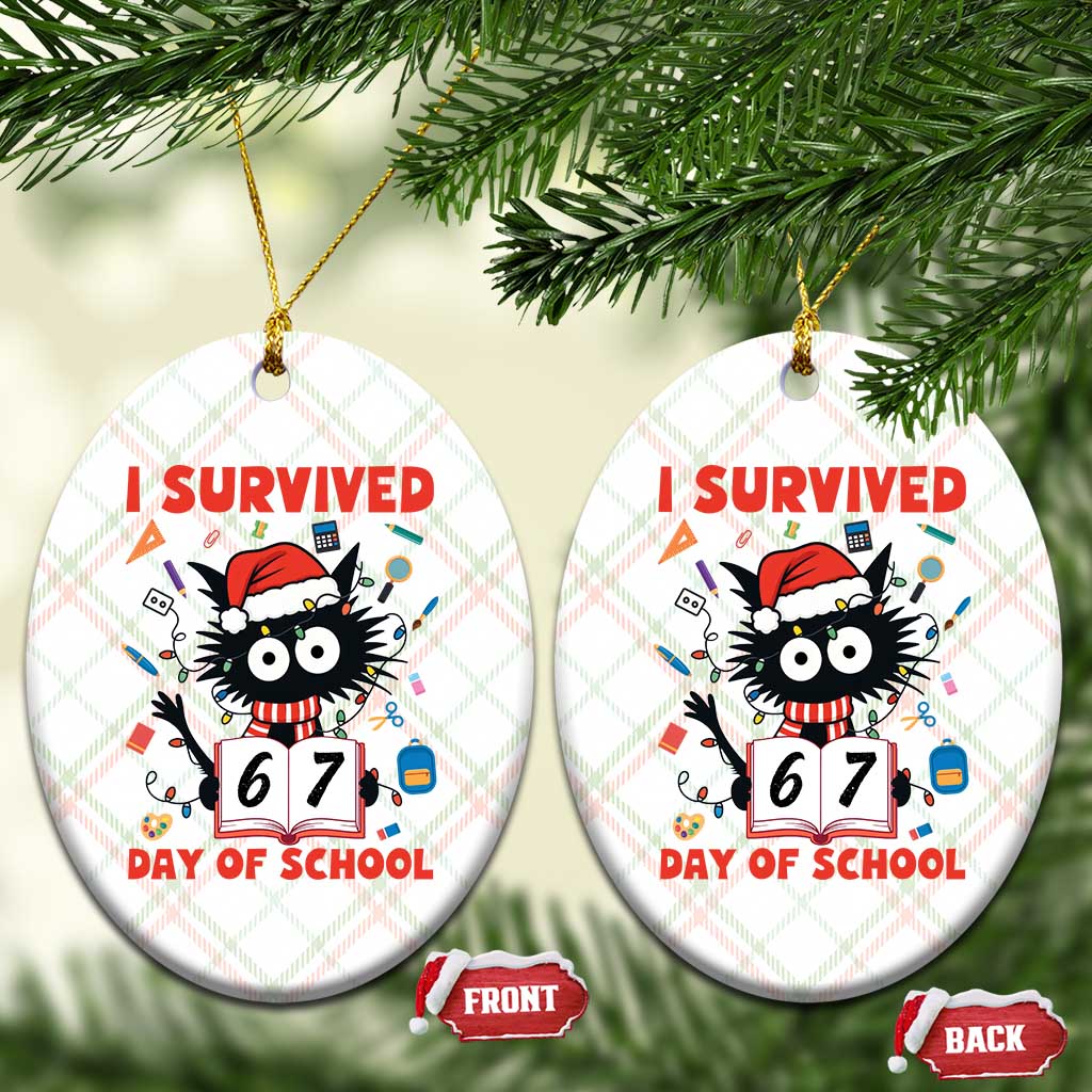 I Survived 67 Days Of School Cat Meme Ceramic Ornament Funny Christmas Six Seven Meme TS14 Print Your Wear