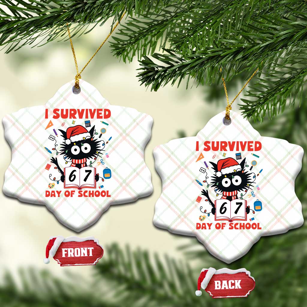 I Survived 67 Days Of School Cat Meme Ceramic Ornament Funny Christmas Six Seven Meme TS14 Print Your Wear