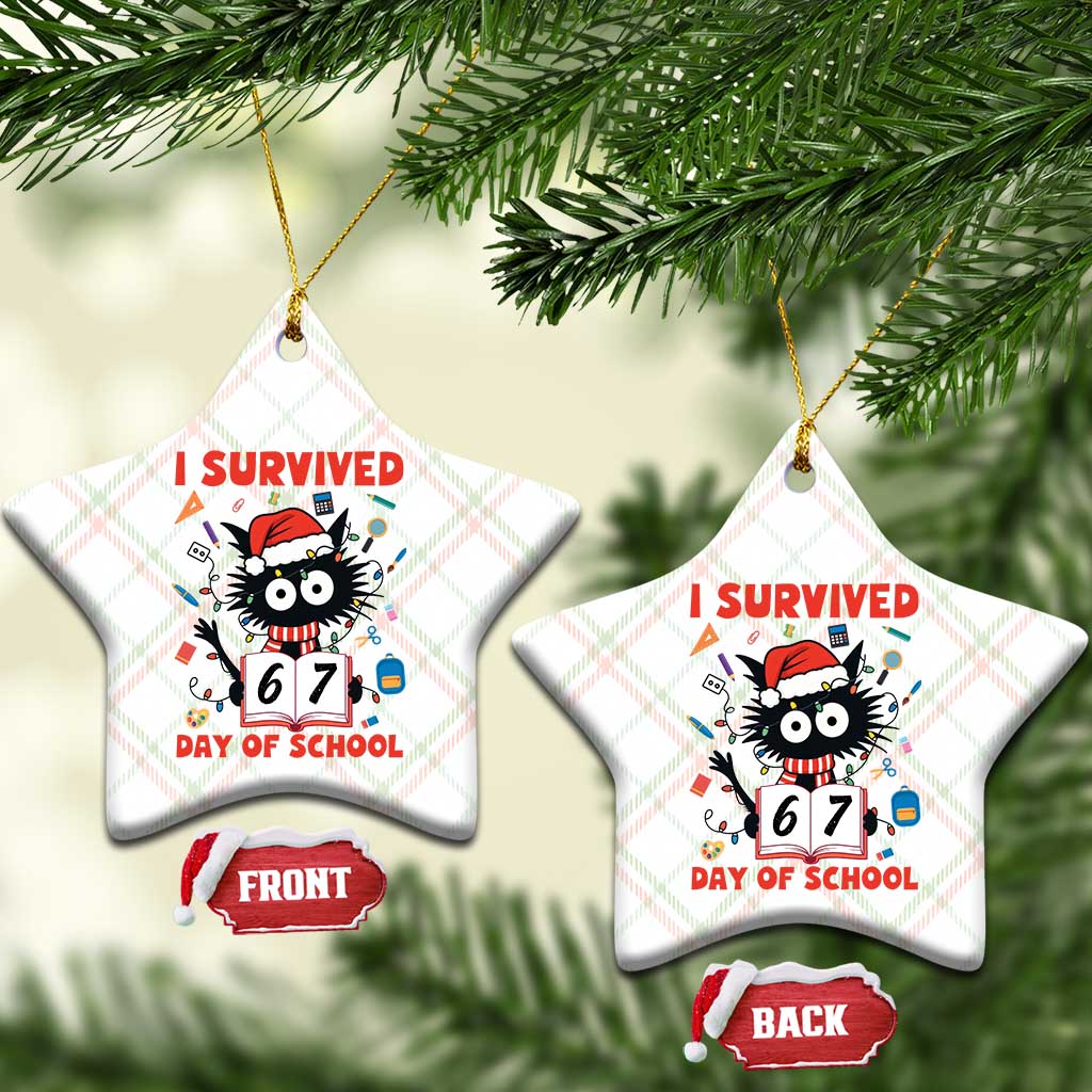 I Survived 67 Days Of School Cat Meme Ceramic Ornament Funny Christmas Six Seven Meme TS14 Print Your Wear