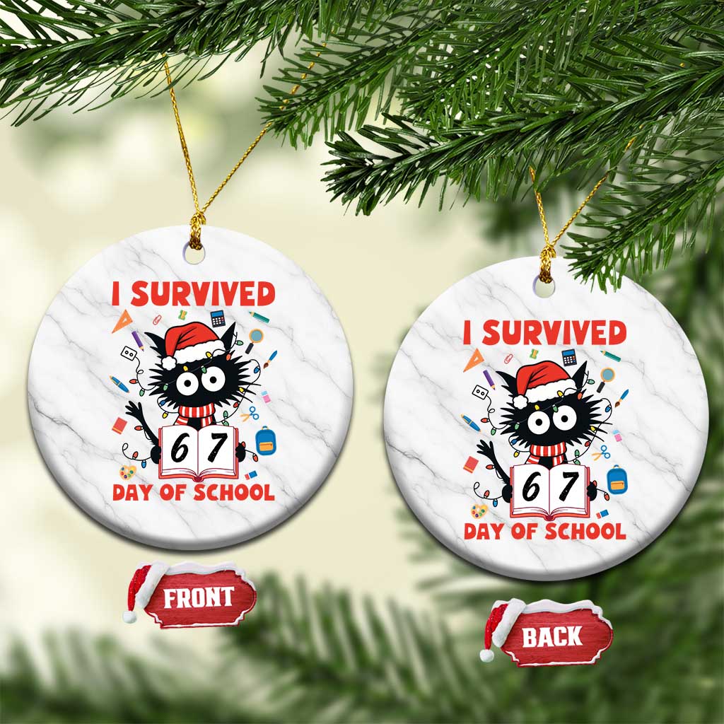 I Survived 67 Days Of School Cat Meme Ceramic Ornament Funny Christmas Six Seven Meme TS14 1pc White Marble Print Your Wear