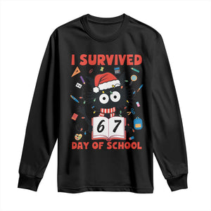 I Survived 67 Days Of School Cat Meme Long Sleeve Shirt Funny Christmas Six Seven Meme TS14 Black Print Your Wear