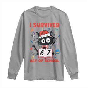I Survived 67 Days Of School Cat Meme Long Sleeve Shirt Funny Christmas Six Seven Meme TS14 Sport Gray Print Your Wear