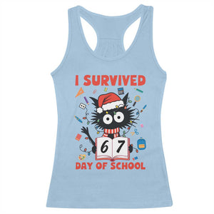 I Survived 67 Days Of School Cat Meme Racerback Tank Top Funny Christmas Six Seven Meme TS14 Light Blue Print Your Wear