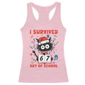 I Survived 67 Days Of School Cat Meme Racerback Tank Top Funny Christmas Six Seven Meme TS14 Light Pink Print Your Wear