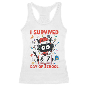 I Survived 67 Days Of School Cat Meme Racerback Tank Top Funny Christmas Six Seven Meme TS14 White Print Your Wear
