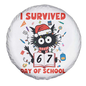 I Survived 67 Days Of School Cat Meme Spare Tire Cover Funny Christmas Six Seven Meme TS14 Print Your Wear