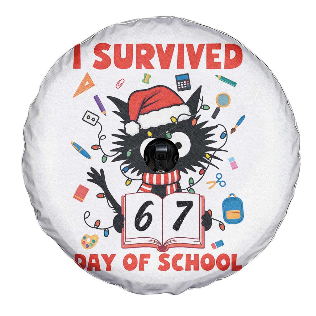 I Survived 67 Days Of School Cat Meme Spare Tire Cover Funny Christmas Six Seven Meme TS14 Print Your Wear