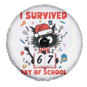 I Survived 67 Days Of School Cat Meme Spare Tire Cover Funny Christmas Six Seven Meme TS14 Print Your Wear