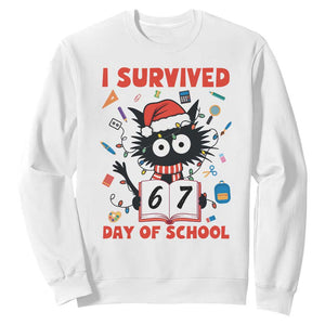 I Survived 67 Days Of School Cat Meme Sweatshirt Funny Christmas Six Seven Meme TS14 White Print Your Wear