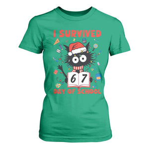 I Survived 67 Days Of School Cat Meme T Shirt For Women Funny Christmas Six Seven Meme TS14 Irish Green Print Your Wear