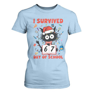 I Survived 67 Days Of School Cat Meme T Shirt For Women Funny Christmas Six Seven Meme TS14 Light Blue Print Your Wear
