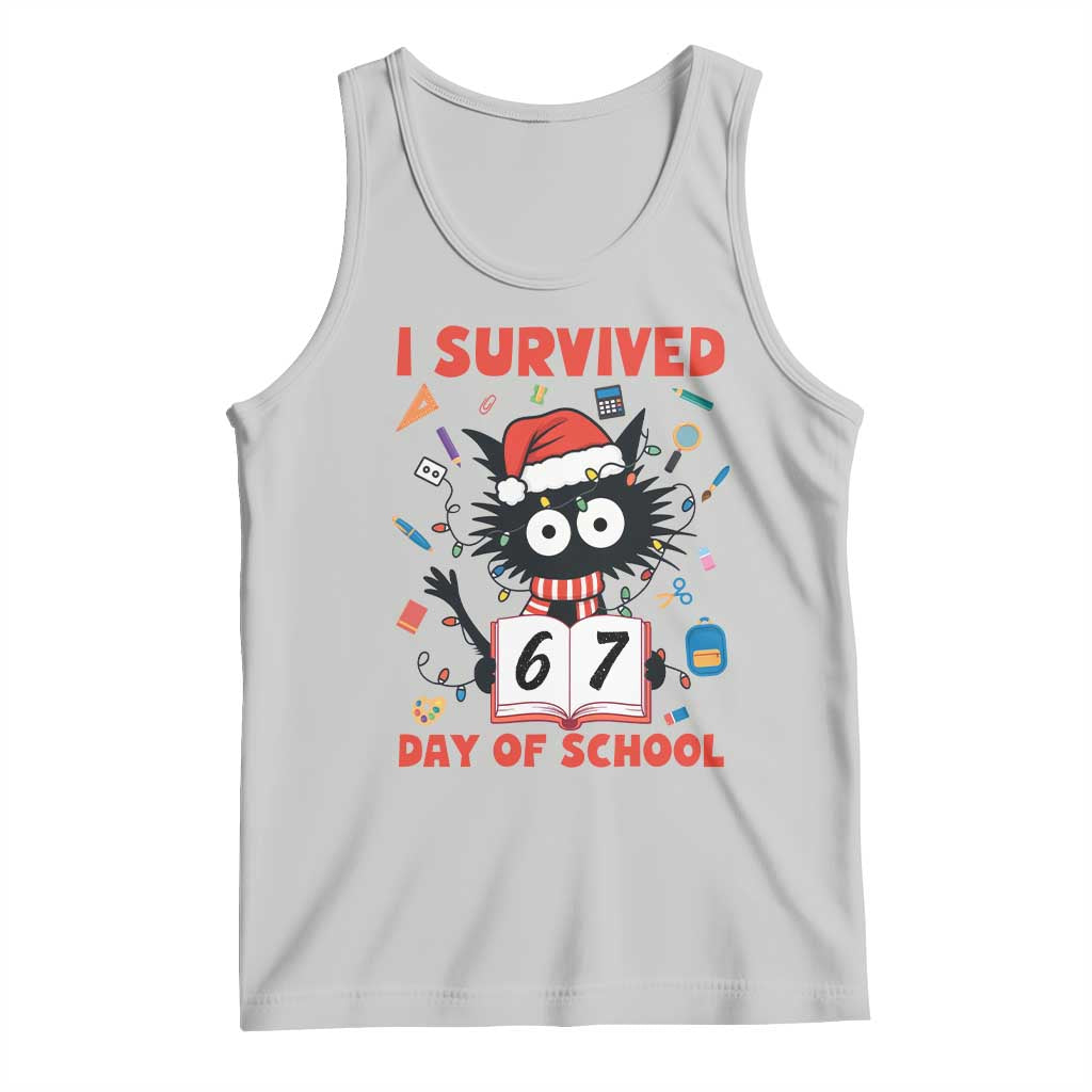 I Survived 67 Days Of School Cat Meme Tank Top Funny Christmas Six Seven Meme TS14 Ash Print Your Wear