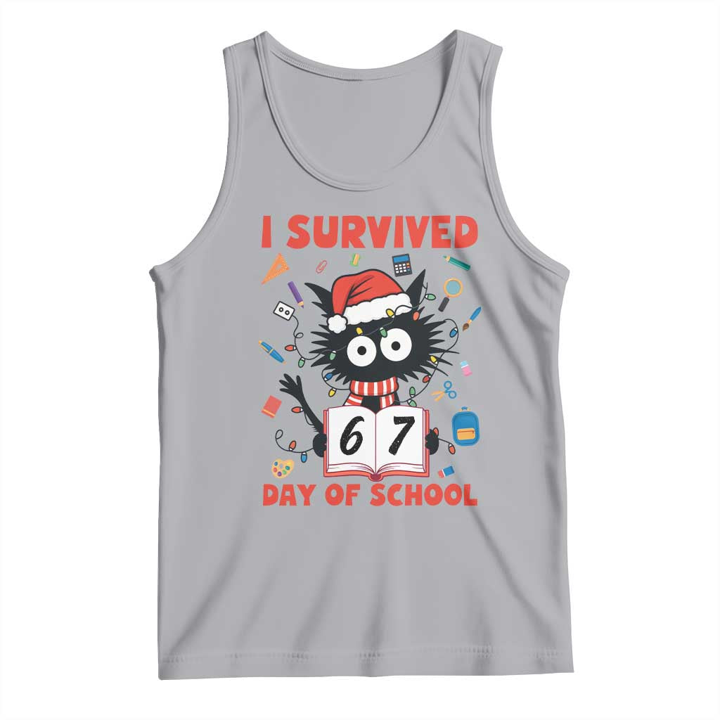 I Survived 67 Days Of School Cat Meme Tank Top Funny Christmas Six Seven Meme TS14 Athletic Heather Print Your Wear
