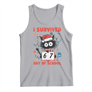 I Survived 67 Days Of School Cat Meme Tank Top Funny Christmas Six Seven Meme TS14 Athletic Heather Print Your Wear